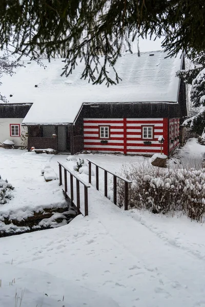 Old Madeira Log Cottages Orlicke Mountains Eastern Bohemia República Checa — Fotografia de Stock