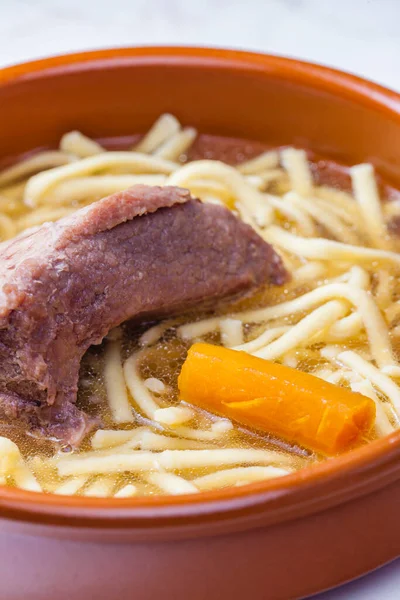 Beef Bouillon Carrot Noodles — Stock Photo, Image