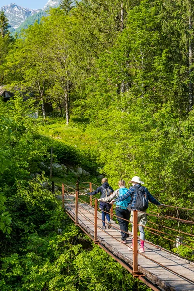 Puente Cuerda Sobre Río Soca Parque Nacional Triglavski Eslovenia — Foto de Stock