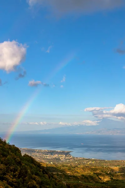 Paisaje Iluminado Por Sol Mañana Cerca Reggio Calabria Con Isla —  Fotos de Stock