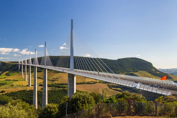 Multi Span Cable Stayed Millau Viaduct Gorge Valley Tarn River — Stock Photo, Image