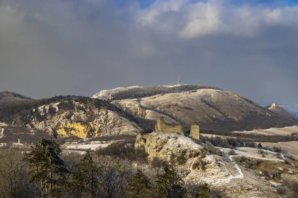 Зимний Пейзаж Палавы Руинами Оччи Градек Южная Моравия Чехия — стоковое фото