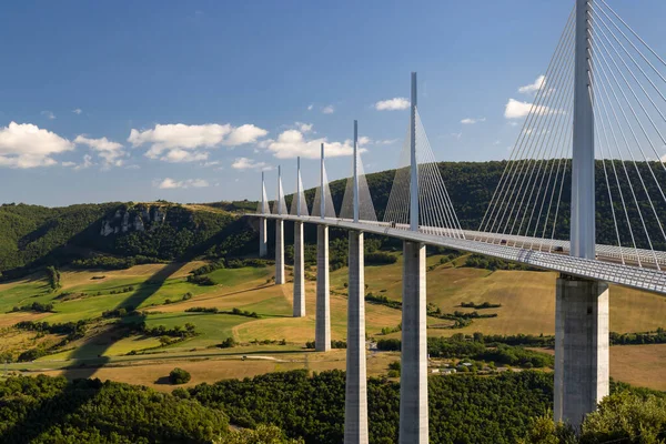 Multi Span Cable Stayed Millau Viaduct Gorge Valley Tarn River — Stock Photo, Image