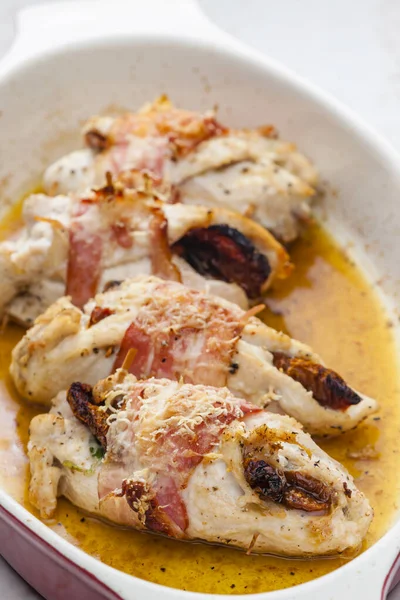 Chicken Rolls Stuffed Dry Tomatoes Bacon — Stock Photo, Image