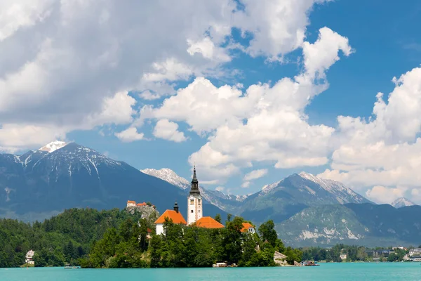 Jezero Bled Horami Slovinsku — Stock fotografie
