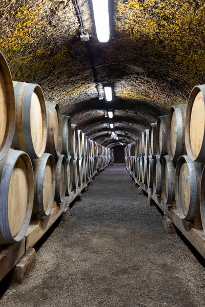 Weinkeller Mit Fässern Traditioneller Wein Namens Bikaver Bei Eger Ungarn — Stockfoto