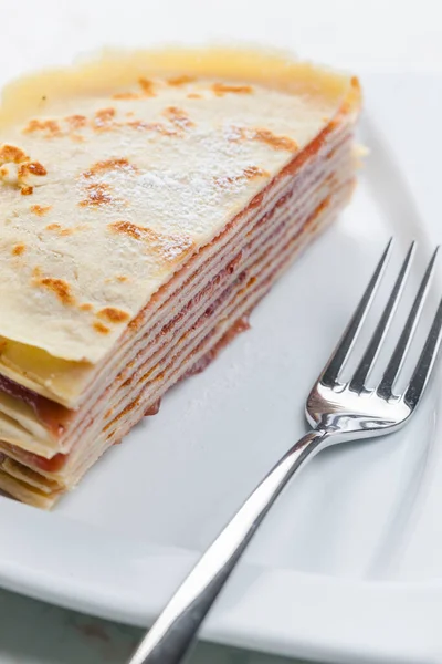 Cake Made Pancakes Strawberry Jam — Stock Photo, Image