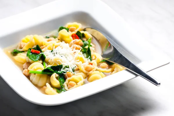 Soup Spinach Chickpeas Pasta — Stock Photo, Image