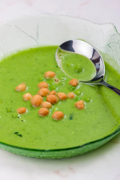 Green Peas Soup Fried Peas — Stock Photo, Image