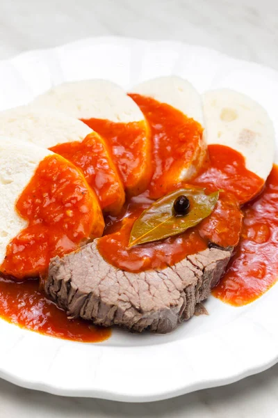 Beef Meat Tomato Sauce Dumplings — Stock Photo, Image