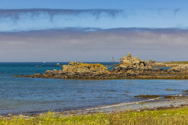 Costa Con Phare Four Vicino Argenton Bretagna Francia — Foto Stock