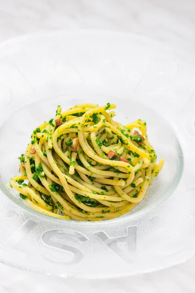 Spaghetti Bacon Parsley — Stock Photo, Image