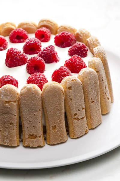 Raspberry Cream Cake Italian Sponge Cakes — Stock Photo, Image