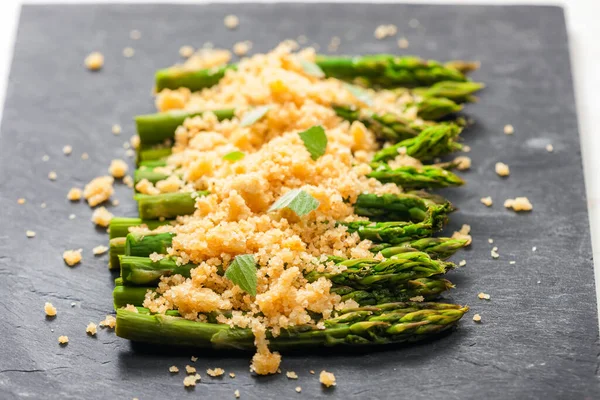 Parmesan Breadcrumbs Green Asparagus — Stock Photo, Image