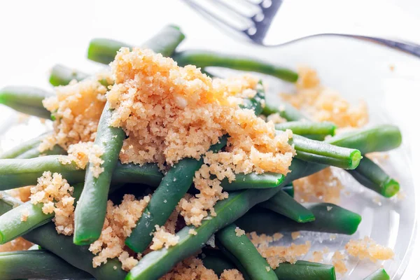 Green Beans Served Bread Crumbs — Stock Photo, Image
