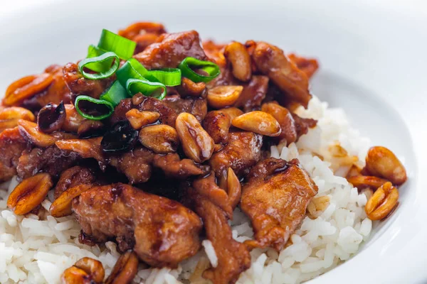 Frango Kung Pao Com Amendoim Arroz — Fotografia de Stock