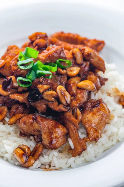 Chicken Kung Pao Peanuts Rice — Stock Photo, Image