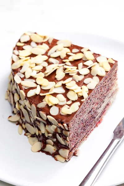 Buiscuit Torta Étcsokoládéval Díszített Mandula — Stock Fotó