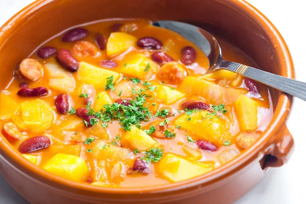 Goulash Soup Sausage Potatoes Red Beans — Stock Photo, Image