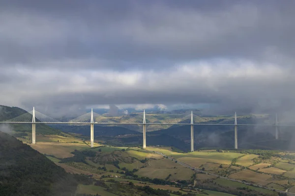 Multi Span Cable Stayed Millau Viaduct Gorge Valley Tarn River — Foto Stock