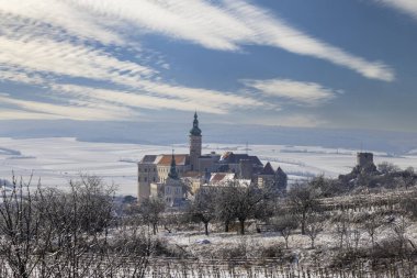 Mikulov şatosu ve üzüm bağı olan eski bir kasaba, Znojmo bölgesi, Güney Moravya, Çek Cumhuriyeti