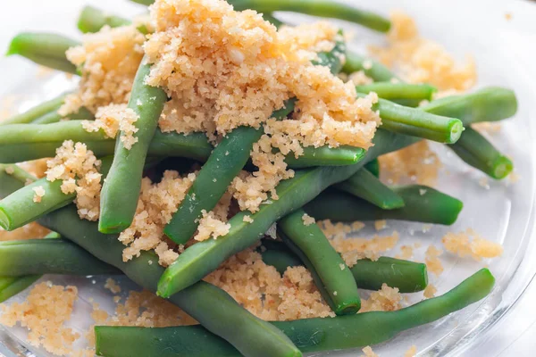 Green Beans Served Bread Crumbs — Stock Photo, Image
