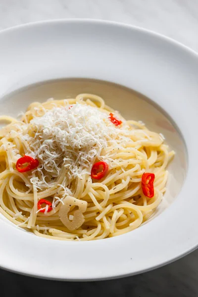 Zátiší Špaget Aglio Olio — Stock fotografie