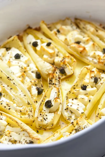 Pimientos Blancos Horno Con Queso Feta —  Fotos de Stock