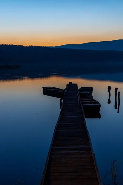 Fishing Boat Pier Jenoi Pond Diosjeno Northern Hungary — Stock Photo, Image