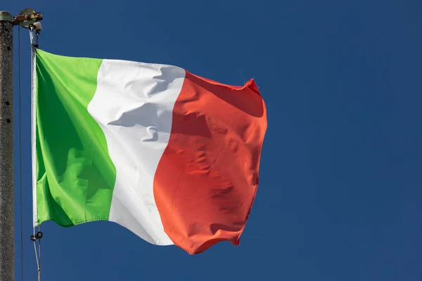 Italian Flag Blowing Wind Blue Sky — Stock Photo, Image