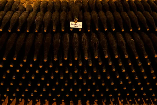 Şarap Şişeleri Arşiv Mahzeninde Ezerjo Macaristan — Stok fotoğraf