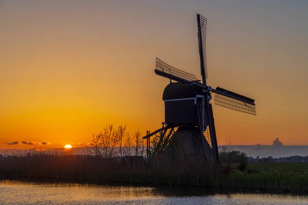 Sunset Windmill Broekmolen Molenlanden Nieuwpoort Netherlands — Stockfoto