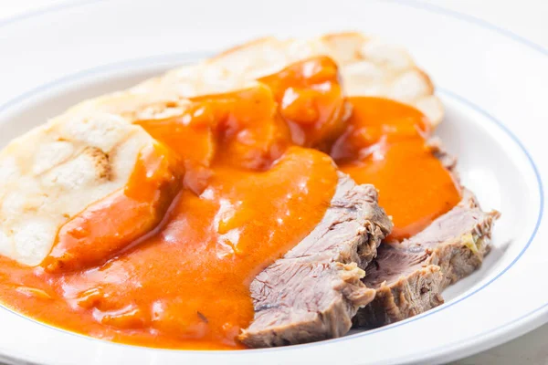 Beef Meat Tomato Sauce Dumplings — Stock Photo, Image