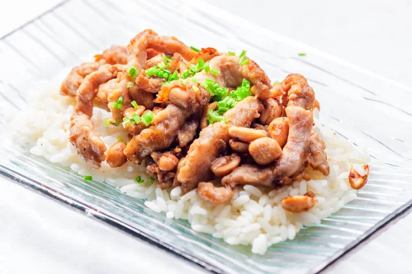 Frango Kung Pao Com Arroz — Fotografia de Stock