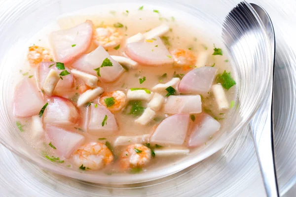 Radish Soup Shrimps Parsley — Stock Photo, Image