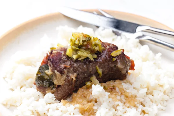 Rolo Carne Cheia Com Arroz — Fotografia de Stock