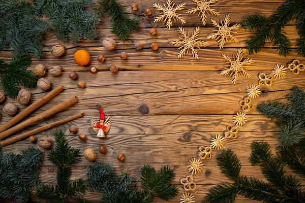 Traditionell Tjeckisk Jul Trä Dekoration Med Kvist Äpple Apelsin Frukt — Stockfoto