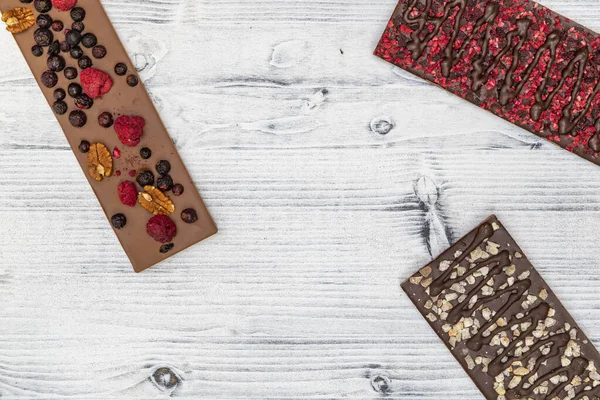 Naturaleza Muerta Chocolate Con Diferentes Tipos Frutas Secas — Foto de Stock