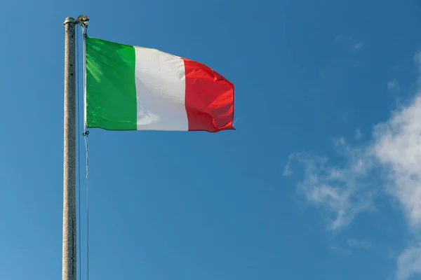 Italian Flag Blowing Wind Blue Sky — Stock Photo, Image