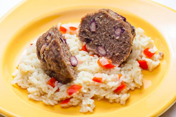 Meat Balls Filled Red Beans Rice Red Pepper — Stock Photo, Image