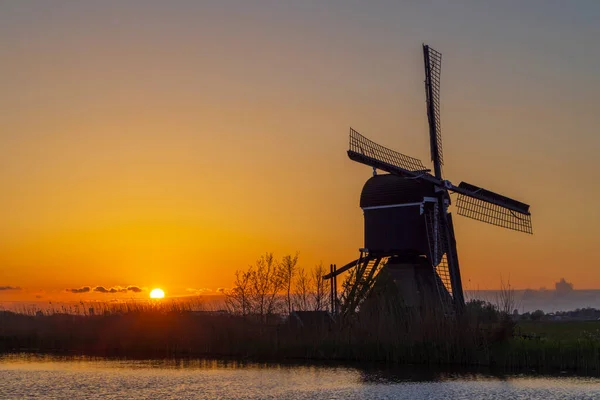 Sunset Windmill Broekmolen Molenlanden Nieuwpoort Netherlands — Stockfoto