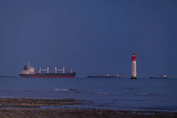 Phare Chauvea Près Ile Avec Des Bateaux Vers Rochelle Pays — Photo