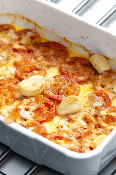 Baked Tomatoes Cheese Garlic — 스톡 사진