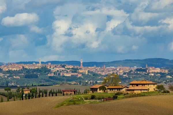 Τυπικό Τοπίο Της Τοσκάνης Την Πόλη Siena Τοσκάνη Ιταλία — Φωτογραφία Αρχείου