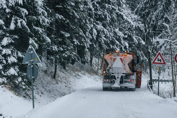 Winter Road Spreader Orlicke Mountains Czech Republic — Stock Photo, Image