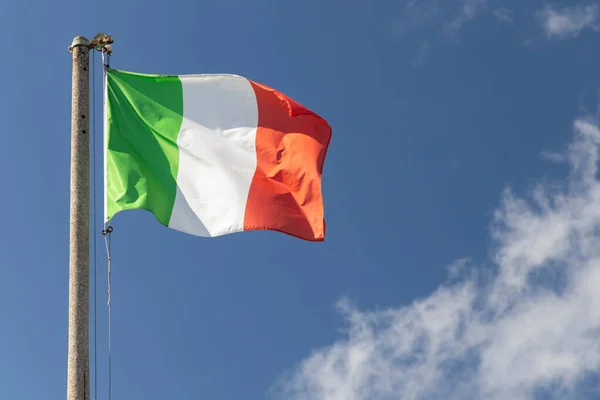 Italian Flag Blowing Wind Blue Sky — Stock Photo, Image