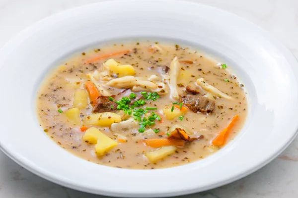 Soupe Pommes Terre Aux Champignons Aux Carottes — Photo