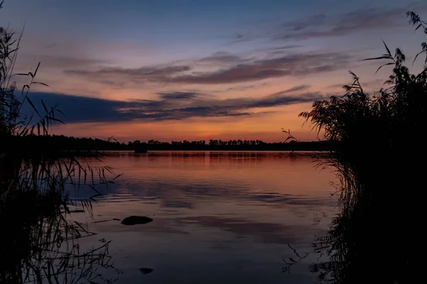 Pond Rezabinec Efter Solnedgången Kestrany Tjeckien — Stockfoto