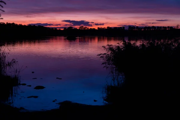 Sonnenuntergang Über Dem Teich Rezabinec Bei Pisek Südböhmen Tschechien — Stockfoto