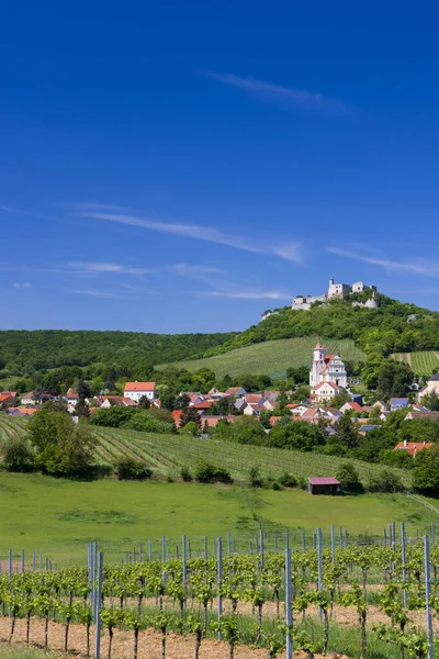 Falkenstein Ruiner Och Stad Med Vingård Niederösterreich Österrike — Stockfoto